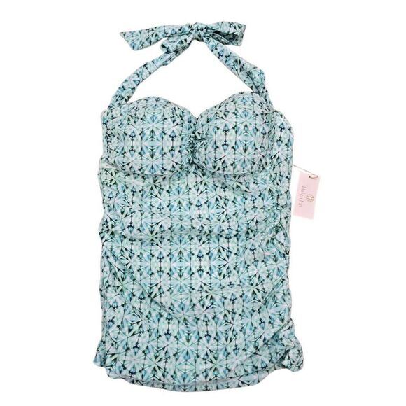 Helen Jon Tankini Top Womens Small Green Blue Green Ruched Full Coverage Swimsui - Picture 1 of 5